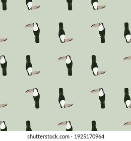 Abstract zoo seamless pattern with black simple toucan bird silhouettes. Grey background. Creative backdrop. Flat vector print for textile, fabric, giftwrap, wallpapers. Endless illustration.