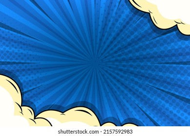 abstract zoom pop art comic background with cloud computing on blue