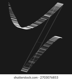 Abstract Z-shaped wireframe structure with striped white lines on a dark background, representing digital art, technology, or a futuristic design concept