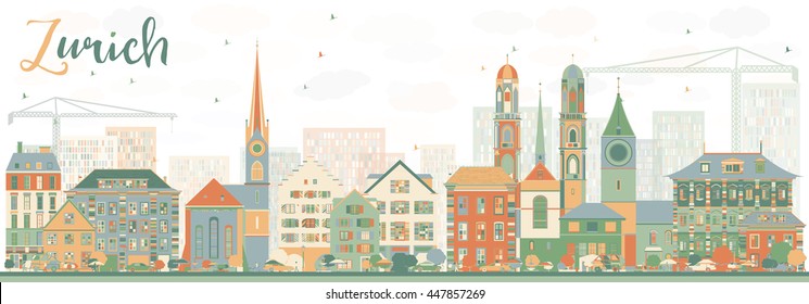 Abstract Zurich Skyline with Color Buildings. Vector Illustration. Business Travel and Tourism Concept with Zurich Historic Buildings. Image for Presentation Banner Placard and Web.