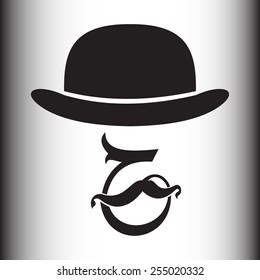 Abstract-calligraphically hipster silhouette with bowler hat and mustache