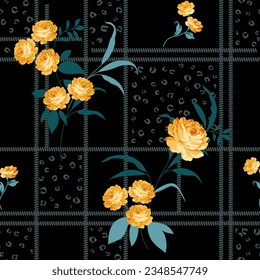 abstracted all over vector flower pattern on black background