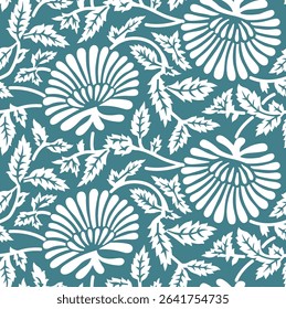 abstracted allover vector flower pattern on green