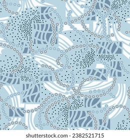 abstracted allover vector polka dot pattern on blue background