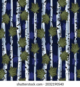 abstracted allover vector tree pattern on navy background