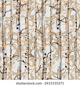 abstracted allover vector tree pattern on brown background