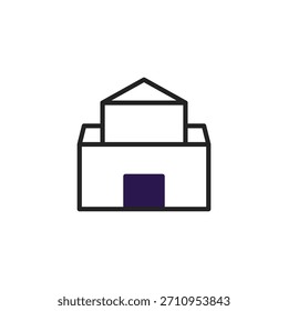 Eine abstrahierte architektonische Darstellung eines Gebäudes oder Hauses mit geometrischen Formen und klaren Linien. Das minimalistische Design fängt die wesentliche Form einer Wohnung ein, symbolisiert