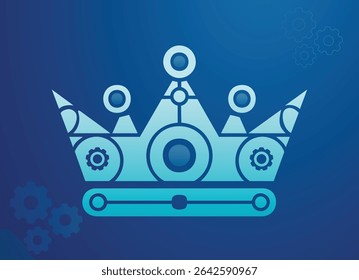 Abstracted Crown Icon with Geometric Precision and Technological Elements. Gear system, blockchain, artificial intelligence, tokenisation