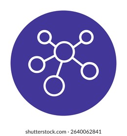 Abstracted network icon within purple circle. Icon symbol illustration
