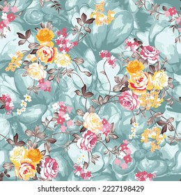 abstracted seamless vector flower pattern on green background