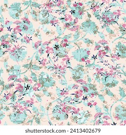 abstracted seamless vector flower pattern on of white background