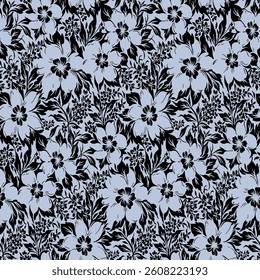 abstracted seamless vector flower pattern on grey