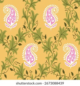 Patrón abstracto de Paisley de Vector sin costuras en amarillo