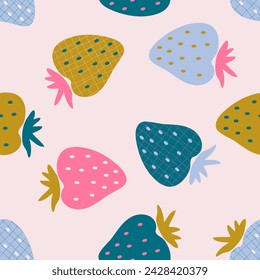 Abstracted strawberries seamless vector pattern. Perfect design for paper, textile and fabric. Hand drawn illustration.
