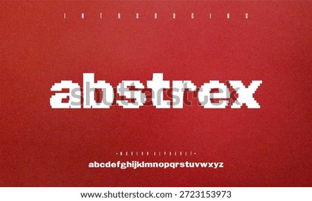 Abstraction of abstrex modern pixelated font displaying alphabet letters