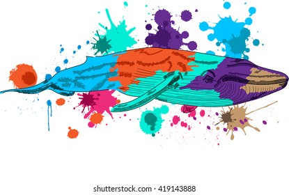 abstraction animals grunge. HIPSTER the print on the shirt. Modern style street artists. Vector art.whale,fish head on a poster.painting with vivid colors