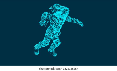 Abstraction with astronaut in the space, consisting of lines and shapes, connection wireframe concept, 3d rendering backdrop