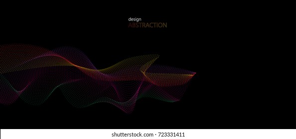 Abstraction background with bright waved element on black backdrop, vector