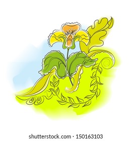 Abstraction background with a flower in the style of watercolor and place for your text. Vector illustration. EPS 10