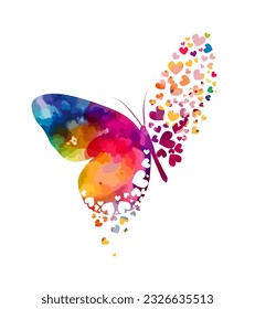 Abstraction beautiful butterflies colored from hearts. Vector illustration. Happy Valentine's Day. Vector illustration