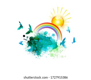 Abstraction of a bird with a cloud of blots. Vector illustration