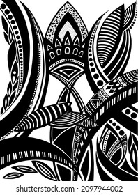 abstraction black and white curls drawing pattern