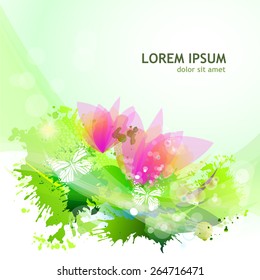 abstraction with blots and flowers. Vector