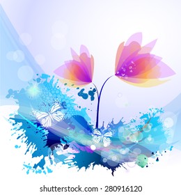 abstraction with blots and flowers. Vector