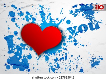 Abstraction blue blots with the inscription I love you with red heart
