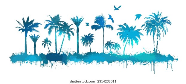 Abstraction blue palms watercolor. Vector illustration svg
