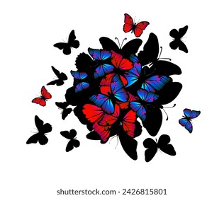 Abstraction with blue and red butterflies. hand drawing. Not AI, Vector illustration