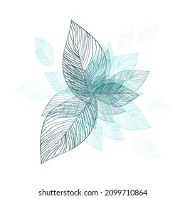 Abstracción hojas esqueletonizadas azules. Ilustración del vector