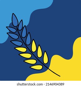 Abstraction with blue-yellow flag icon, ukraine, ear of wheat