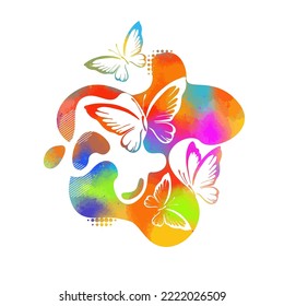 Abstraction of butterflies and colorful blots. Abstract grunge decoration. Vector illustration.