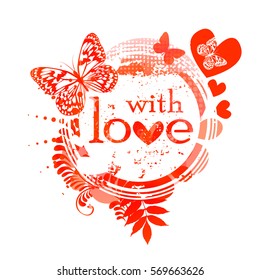 abstraction with butterflies and hearts. With love. Vector