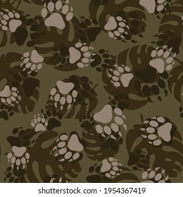 Abstraction camouflage, forest texture, vector illustration. Leaves, animal footprints