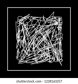 Abstraction. Chaotic white lines on a black background. Vector image.