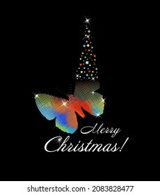 Abstraction Christmas butterfly. Christmas tree of circles. Merry Christmas. Vector
