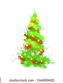 Abstraction Christmas tree from stains of paints. Vector illustration