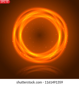 Abstraction, circles of light with sparks, flashes of light