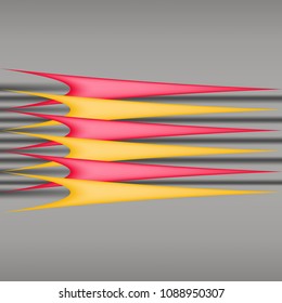 Abstraction from color, horizontal, deformed lines on a gray gradient background. Vector image.