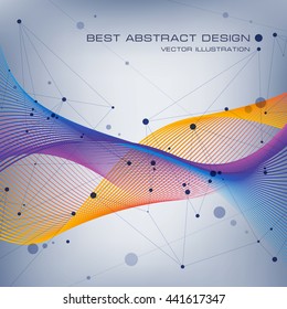 Abstraction color wave background, abstract composition of lines, waves and dots, vector design background