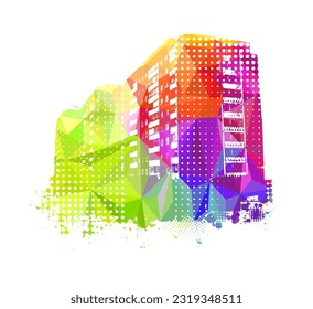 Abstraction colored city. Rainbow buildings. Vector illustration