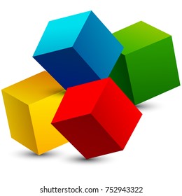 Abstraction of colored cubes, squares scattered on a white background. Vector illustration