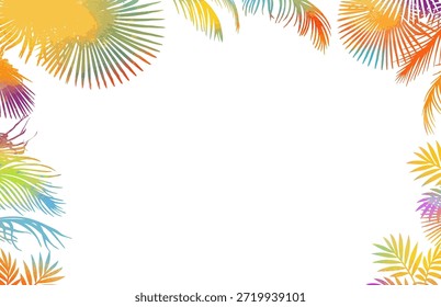 Abstracción del marco de palmeras de colores. Dibujado a mano. No IA, Ilustración vectorial