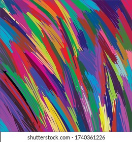 Abstraction of colored strokes. These spots form diagonal flows tending downward.