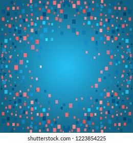 Abstraction, Composed of Red-Blue Rectangular Bricks. Dark Turquoise Background with Semitransparent Shapes with Copy Space in the Middle.