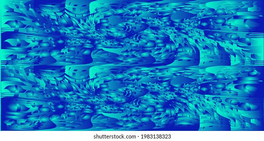 Eine Abstraktion, die aus hellblauen Formen und Wellen auf horizontalem Hintergrund besteht. Verwendung für Texturen und Design.