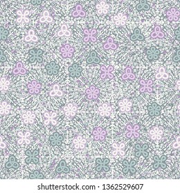 Abstraction consisting of looped figures applied to a motley background. Seamless pattern. Easy editing.