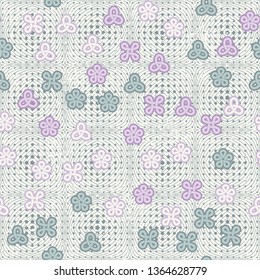 Abstraction consisting of looped figures applied to a motley background. Seamless pattern. Easy editing.